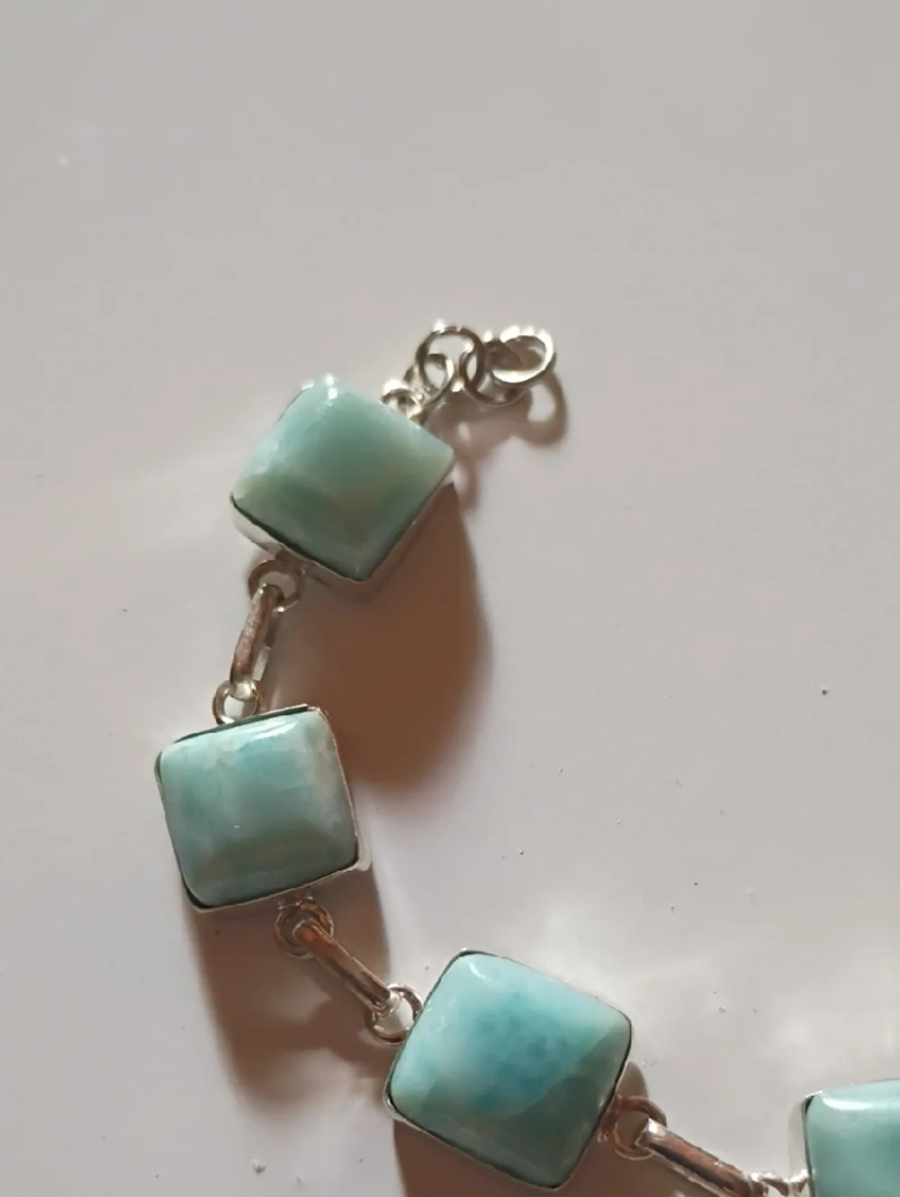 Seafoam Blue Square  Larimar Stone Bracelet - Women Jewelry